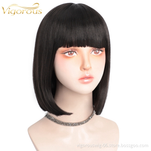 Vigorous For Black Women Glueless Cosplay Hot Selling With Bangs Heat Resistant Under $20 Short Bob Synthetic Hair Wigs